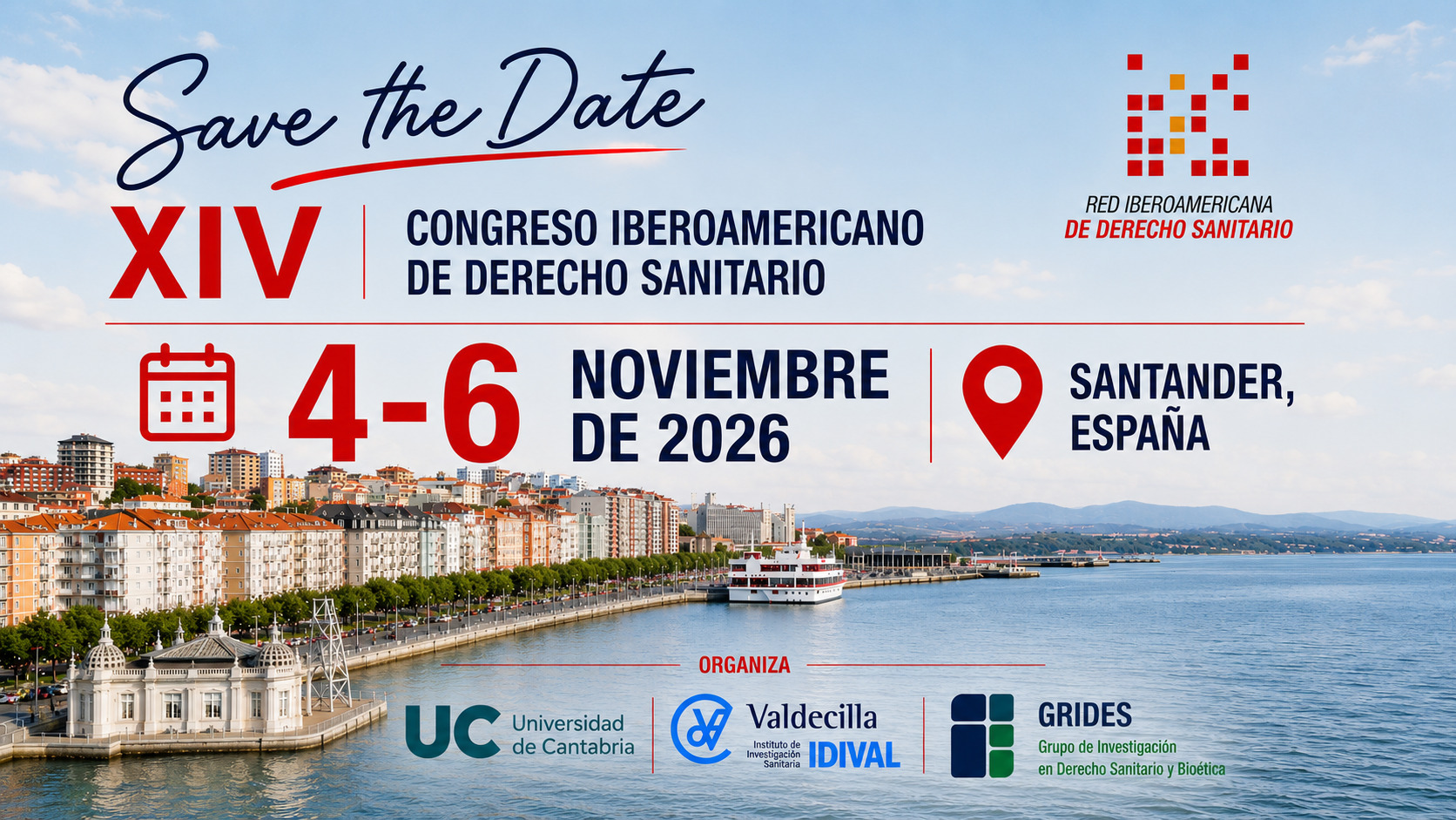 Save the Date: XIV Congreso Iberoamericano de Derecho Sanitario, 4-6 de noviembre de 2026, Santander, España